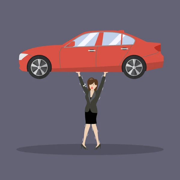 Geschäftsfrau trägt schweres Auto — Stockvektor