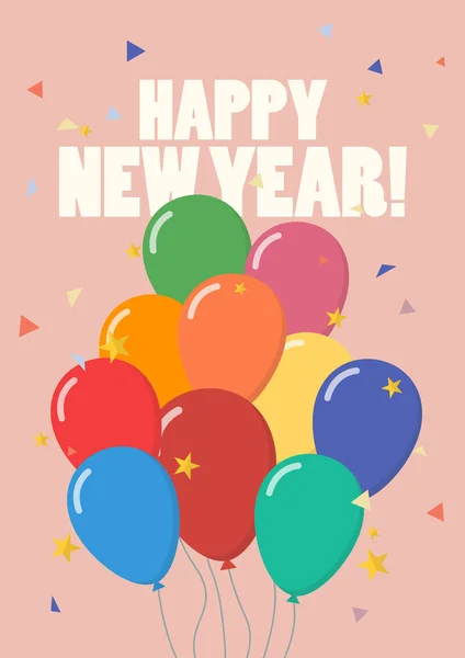 Frohes neues Jahr mit bunten Luftballons — Stockvektor