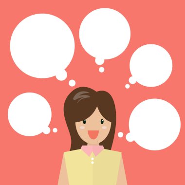 Düşünme iş kadını bir sürü balonlar