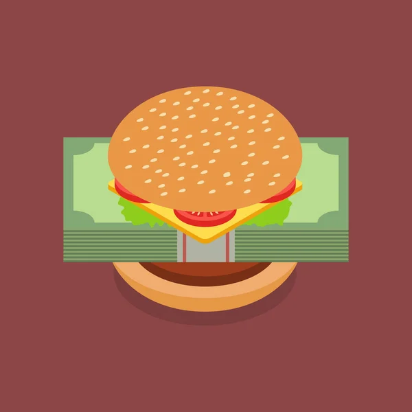 Hamburger avec billets en dollars — Image vectorielle