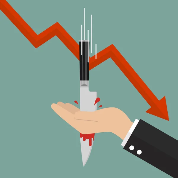 Cuchillo apuñalado en la mano con el gráfico hacia abajo — Archivo Imágenes Vectoriales