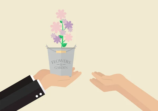 Uomo che dona fiori a una donna — Vettoriale Stock
