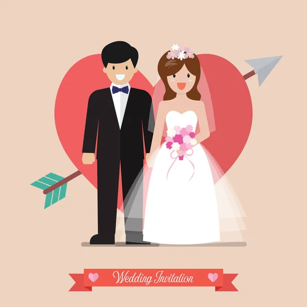 Newlyweds bride and groom wedding invitation — Stock Vector