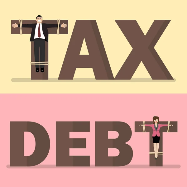 Az adózást és az adósságot megkeresztre feszített üzletemberek — Stock Vector