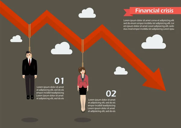 Pebisnis menggantung pada grafik bawah infografis - Stok Vektor