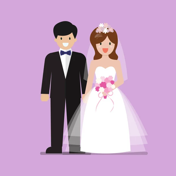 Молодые счастливые молодожены невеста и жених — стоковый вектор