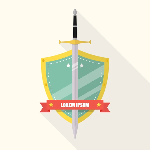 Sword and shield flat style badge icon — Stock Vector