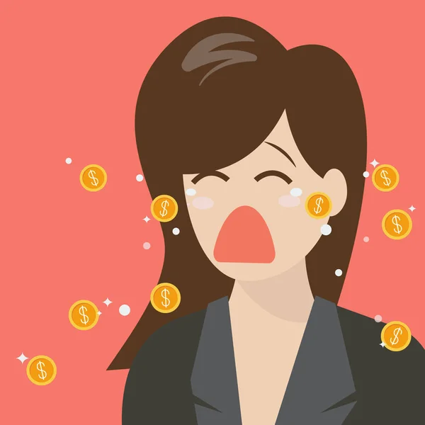 Женщина плачет в слезах денег — стоковый вектор
