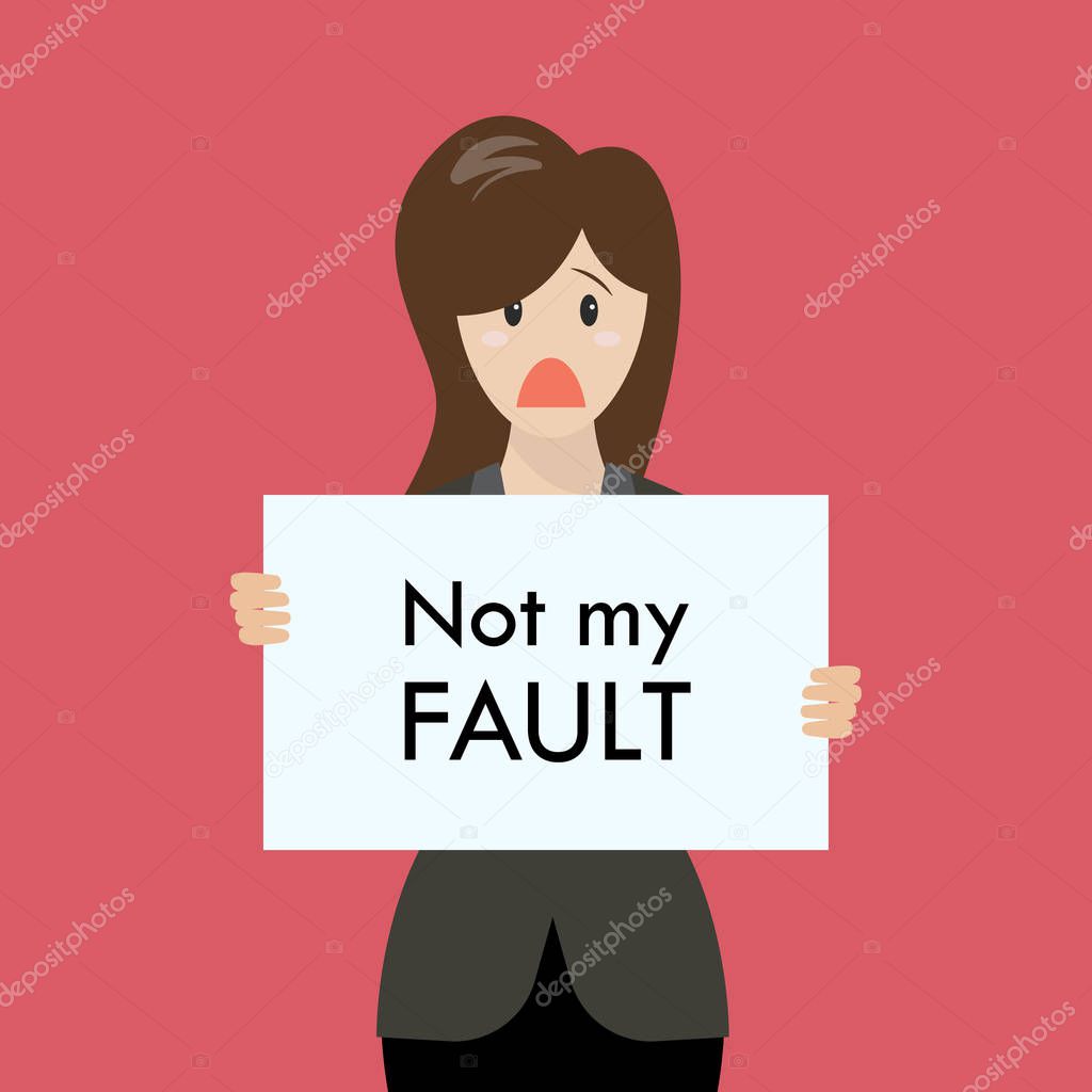 Business woman showing sign not my fault failed