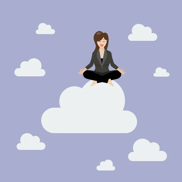 Mujer de negocios meditando en una nube — Archivo Imágenes Vectoriales