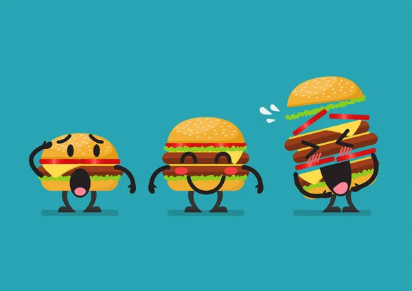 Tiga karakter hamburger lucu - Stok Vektor