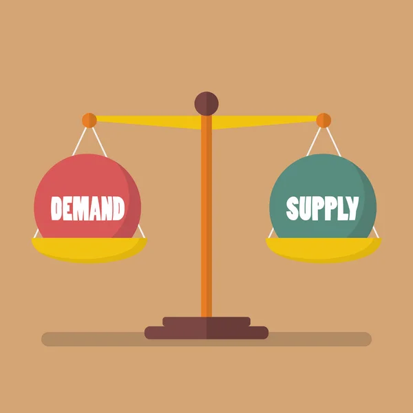 Demand and supply ball balance on the scale — Stock Vector