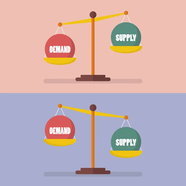 Demand and supply balance on the scale — Stock Vector