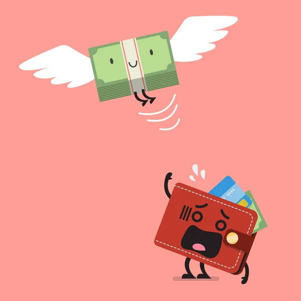 M-cüzdan karakterine uçan para bill — Stok Vektör