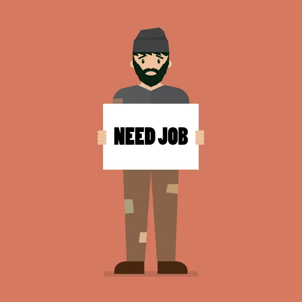 Bezrobotnych mężczyznę trzymającego tektury z potrzebują pracy wiadomości — Wektor stockowy