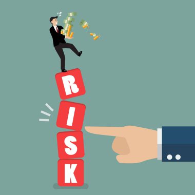 Titrek risk bloklar üzerinde düşman eliyle ayakta işadamı