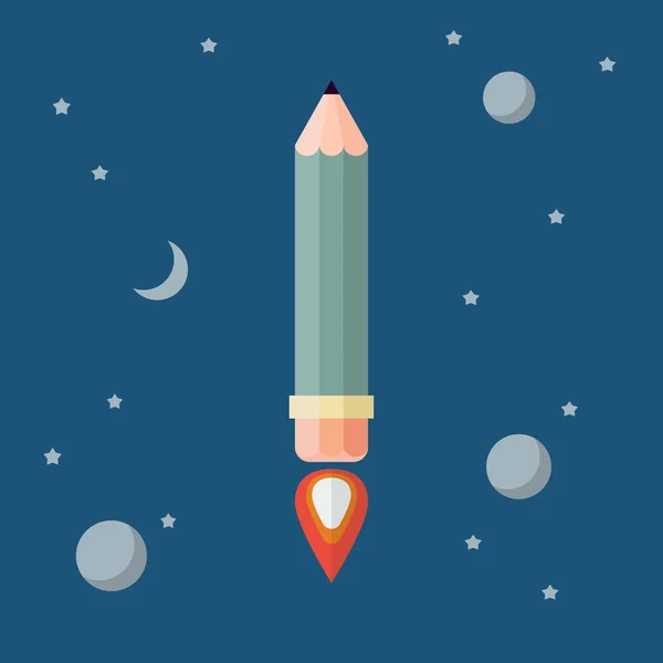 Pencil rocket flies into space — Stock Vector