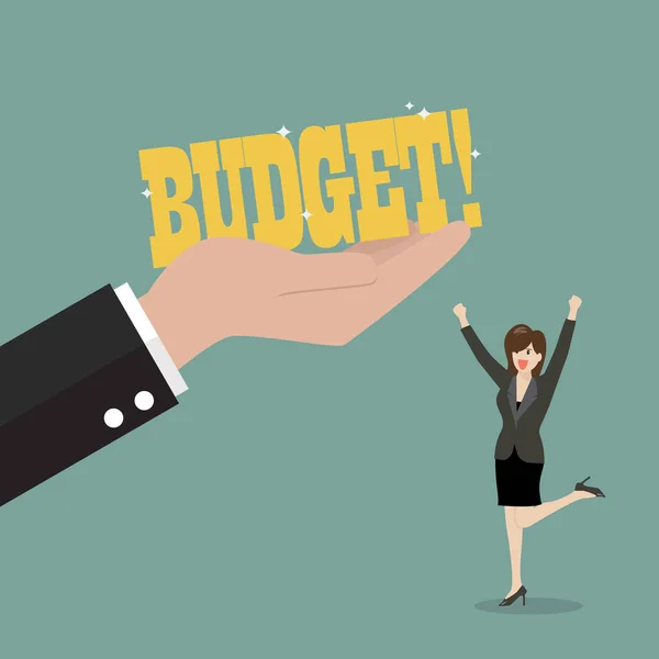 Gran mano dar un presupuesto a la mujer de negocios — Archivo Imágenes Vectoriales