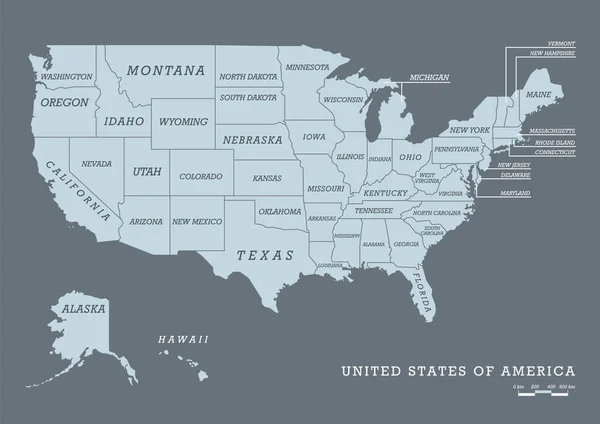 USA karta med namn på stater — Stock vektor