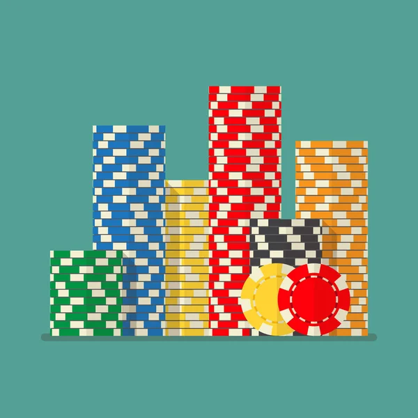 Pile colorate poker chips — Vettoriale Stock