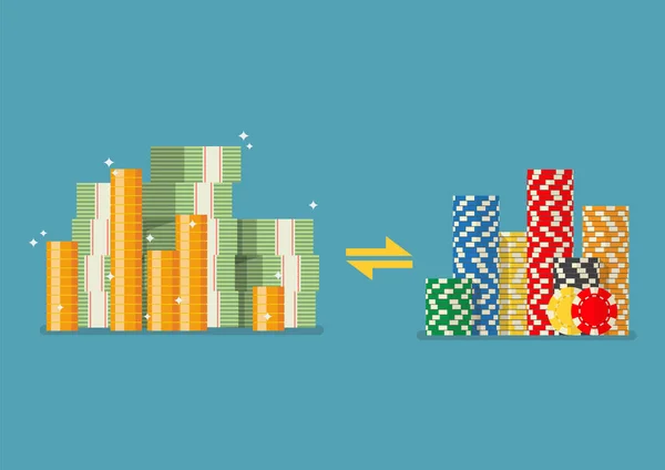 Hotovostní peníze výměnu pro kasino čipy — Stockový vektor