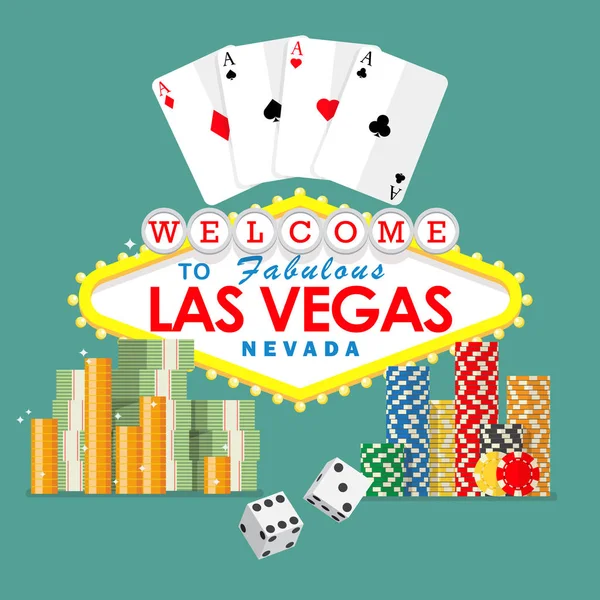 Ласкаво просимо в Лас-Вегасі знак з азартними іграми елементів — стоковий вектор
