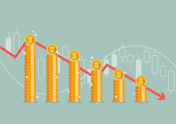 Bitcoin med graph ner — Stock vektor