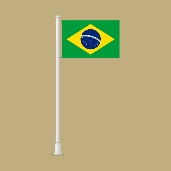 Brazil flag on pole — Stock Vector