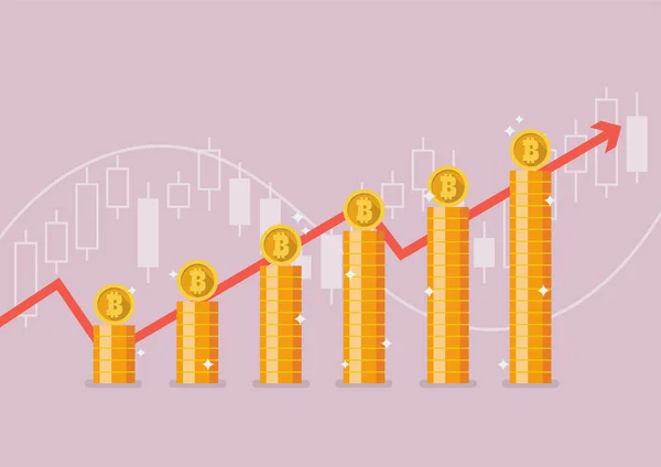 Bitcoin com gráfico de crescimento —  Vetores de Stock