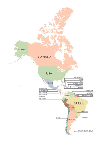 Carte du continent américain — Image vectorielle