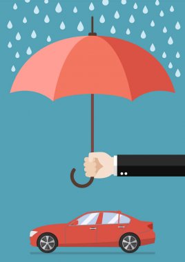 Araba koruyan bir şemsiye tutan el