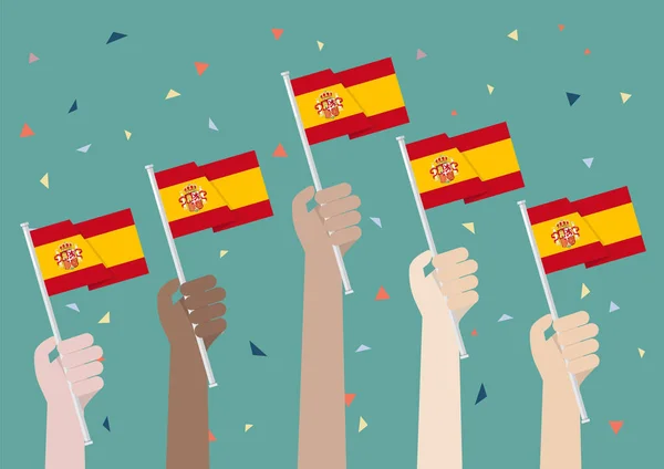 Χέρια κρατώντας σημαίες της Ισπανίας — Διανυσματικό Αρχείο