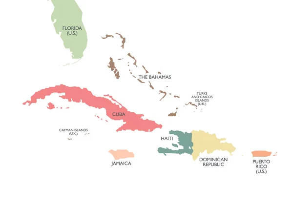 Mapa político das Grandes Antilhas —  Vetores de Stock