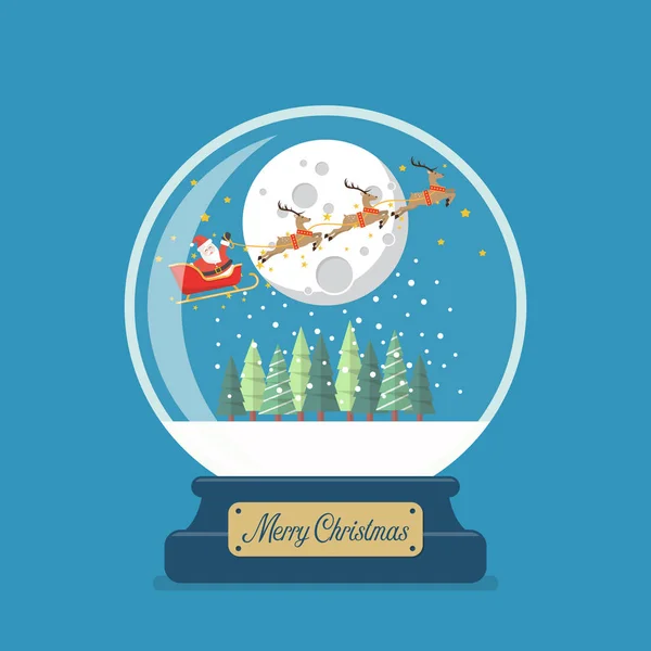 Χαρούμενα Χριστούγεννα γυαλί μπάλα με Σάντα έλκηθρο και το χειμώνα το σπίτι — Διανυσματικό Αρχείο