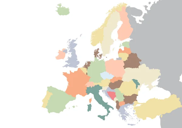 Carte du continent Europe colorée — Image vectorielle