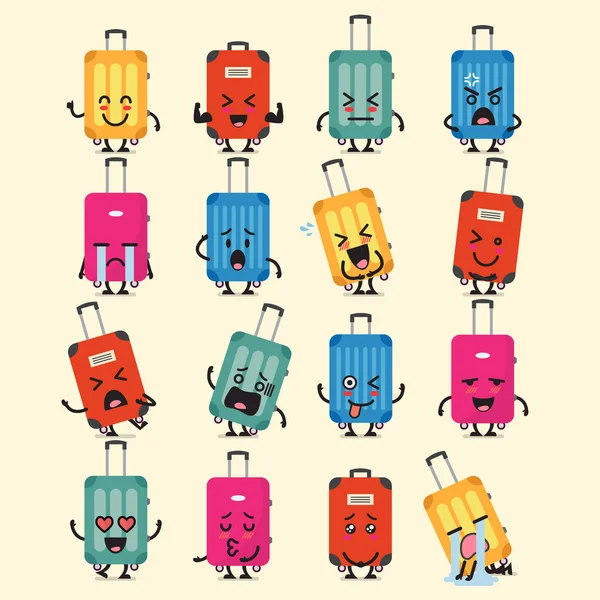 Emoji-teckenuppsättning med bagage, resor — Stock vektor