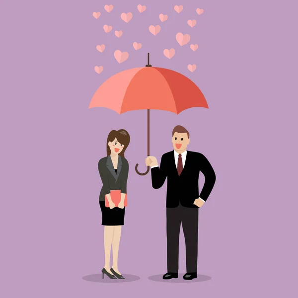 Επιχειρηματίας φλερτάρει με μια γυναίκα κάτω από μια ομπρέλα — Διανυσματικό Αρχείο