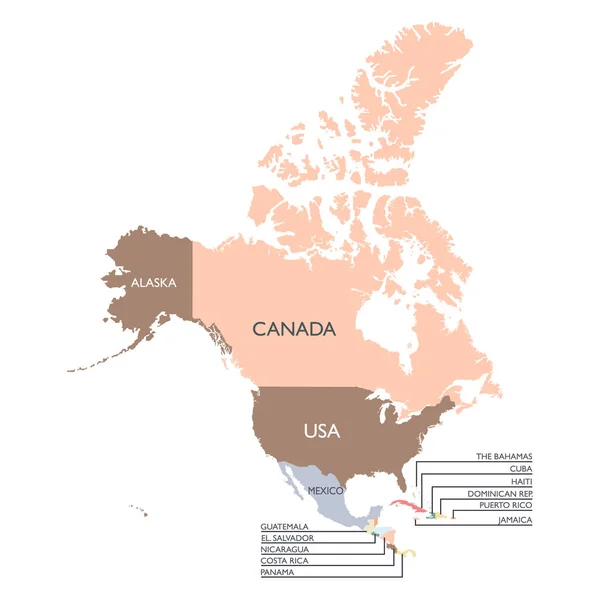 Carte du continent nord-américain — Image vectorielle
