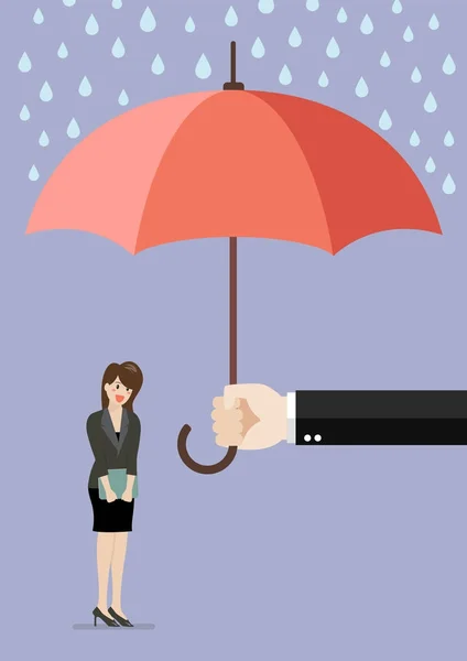 Ręki trzymającej parasol ochrony kobieta biznesu — Wektor stockowy