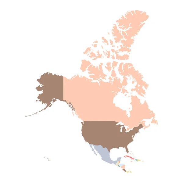Carte couleur du continent Amérique du Nord — Image vectorielle