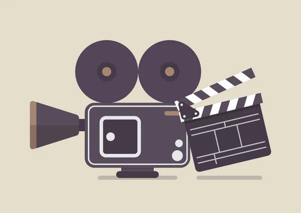 Retro filmcamera en film klepel — Stockvector