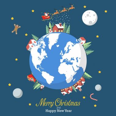 Neşeli Noel ve mutlu yeni yıl dünya küre ile