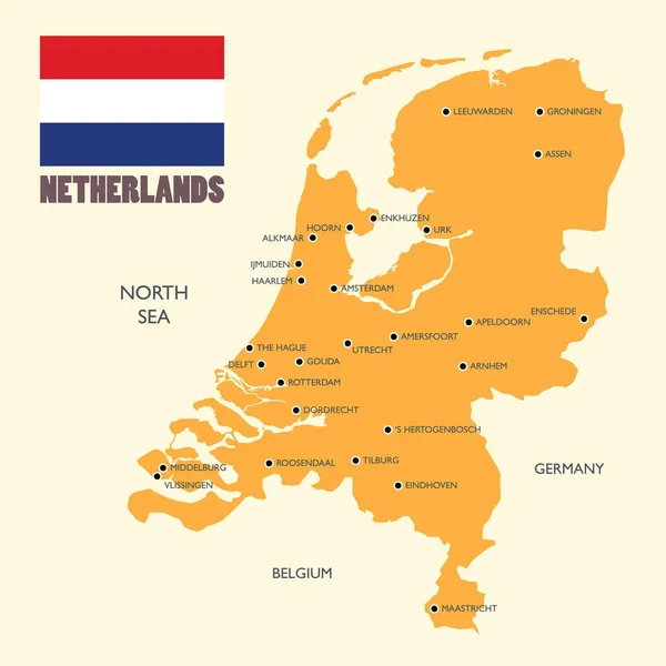 국기와 영어 레이블 네덜란드 지도 — 스톡 벡터