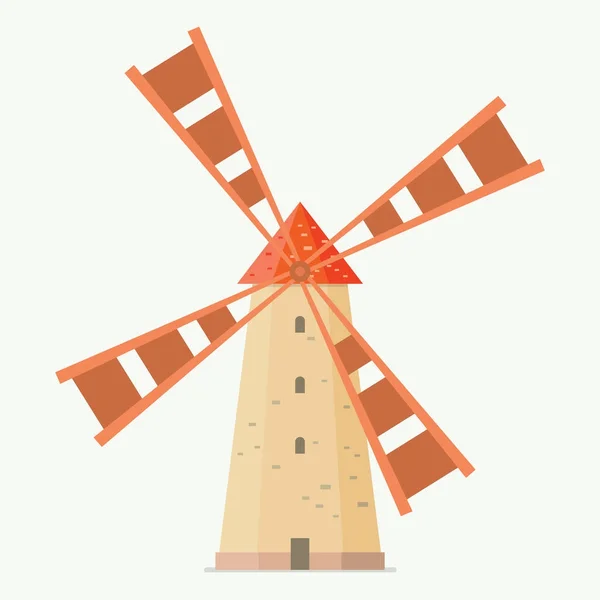 Molino de viento rural en estilo plano — Vector de stock