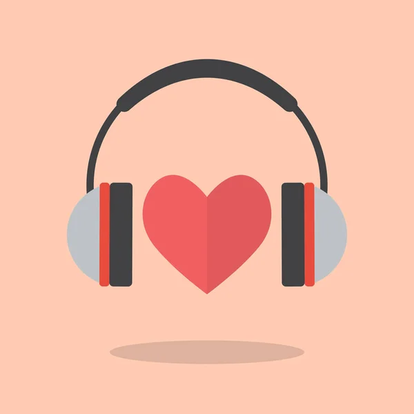 Red heart with headphones — Stock Vector