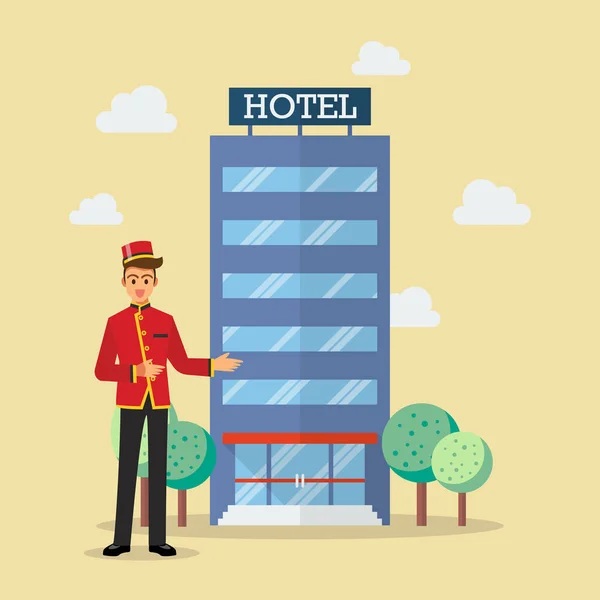 Bienvenido al servicio de botones del hotel — Vector de stock