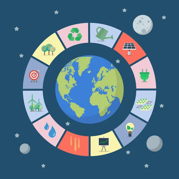 Udržitelné ikon s planetou — Stockový vektor