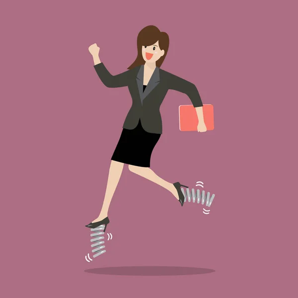 Biznes kobieta uruchomiona przez elastyczne wiosna butów — Wektor stockowy