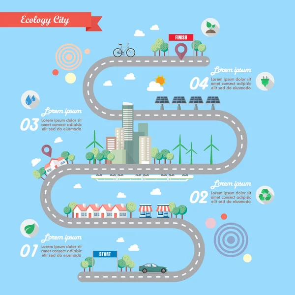 Etapa da cidade da ecologia com infográfico da estrada da cidade — Vetor de Stock