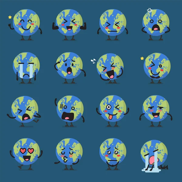 Terra globo personaggio emoji set — Vettoriale Stock